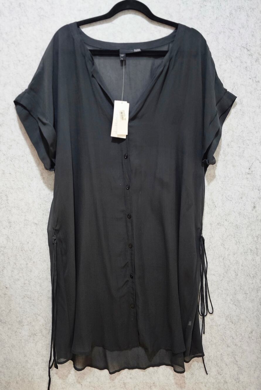 Eileen Fisher 100% Silk Shirt  Georgette Sheer Long Graphite Button, New, Sz XL